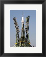 Framed Launch Scaffolding is Raised into place around the Soyuz Rocket