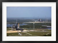 Framed Space Shuttle Atlantis on Launch Pad 39A is Accompanied by Space Shuttle Endeavour on Launch Pad 39B