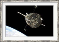 Framed Hubble Space Telescope in Orbit above Earth
