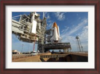 Framed view Space Shuttle Atlantis on Launch Pad 39A at the Kennedy Space Center