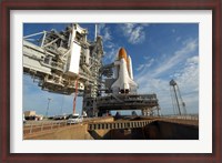 Framed view Space Shuttle Atlantis on Launch Pad 39A at the Kennedy Space Center