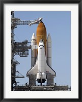 Framed Space Shuttle Endeavour sits ready on the Launch Pad at Kennedy Space Center