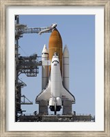 Framed Space Shuttle Endeavour sits ready on the Launch Pad at Kennedy Space Center