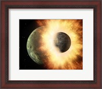 Framed Artist's Concept of a Celestial Body Colliding into a Planet Sized Body