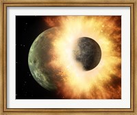 Framed Artist's Concept of a Celestial Body Colliding into a Planet Sized Body