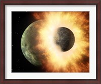 Framed Artist's Concept of a Celestial Body Colliding into a Planet Sized Body