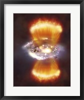 Framed Artist Concept of a Galaxy inside of a Glowing Hydrogen Blob
