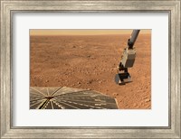 Framed Phoenix Mars Lander's Solar Panel and the Lander's Robotic Arm with a Sample in the Scoop