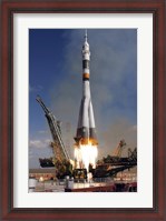 Framed Soyuz TMA-13 Spacecraft Launches from the Baikonur Cosmodrome in Kazakhstan