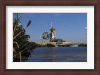 Framed Space Shuttle Discovery on the Launch Pad