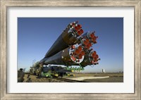 Framed Soyuz Rocket is Rolled out to the Launch Pad at the Baikonur Cosmodrome in Kazakhstan
