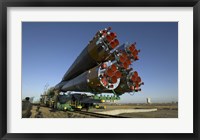 Framed Soyuz Rocket is Rolled out to the Launch Pad at the Baikonur Cosmodrome in Kazakhstan