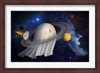 Framed Artist's Halloween Illustration of Cassini and Saturn