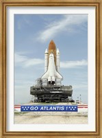 Framed Space Shuttle Atlantis Approaches the Top of Launch Pad 39A at Kennedy Space Center