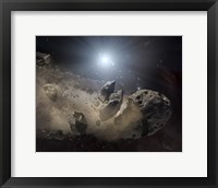 Framed White Dwarf Star Surrounded by a Disintegrating Asteroid