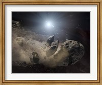 Framed White Dwarf Star Surrounded by a Disintegrating Asteroid