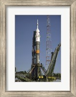 Framed Soyuz Rocket is Erected into Position at the Launch Pad at the Baikonur Cosmodrome in Kazakhstan