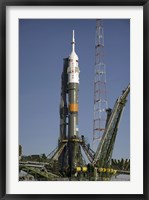 Framed Soyuz Rocket is Erected into Position at the Launch Pad at the Baikonur Cosmodrome in Kazakhstan