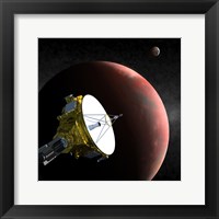 Framed Artist's Concept of the New Horizons Spacecraft as it Approaches Pluto and its Largest Moon, Charon