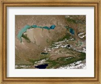 Framed Satellite view of Lake Balkhash in Eastern Kazakhstan