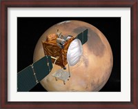Framed Mars Telecommunications Orbiter in Flight around Mars
