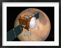 Framed Mars Telecommunications Orbiter in Flight around Mars