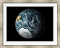 Framed Full view of the Earth Highlighting Antarctica and its Surrounding Sea Ice in the Southern Hemisphere