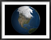 Framed Global view over North America with Arctic Sea Ice