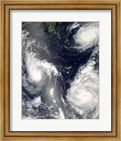 Framed Three different Typhoons Spinning over the Western Pacific Ocean