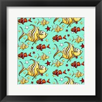 Framed Yellow Angel Fish And Clownfish - Teal
