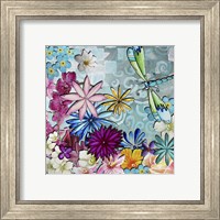 Framed 'Aqua Brown Background Floral' border=