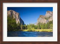 Framed Valley view with El Capitan, Cathedral Rocks, Bridalveil Falls, and Merced River Yosemite NP, CA