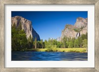 Framed Valley view with El Capitan, Cathedral Rocks, Bridalveil Falls, and Merced River Yosemite NP, CA