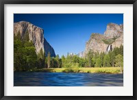 Framed Valley view with El Capitan, Cathedral Rocks, Bridalveil Falls, and Merced River Yosemite NP, CA