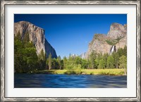 Framed Valley view with El Capitan, Cathedral Rocks, Bridalveil Falls, and Merced River Yosemite NP, CA