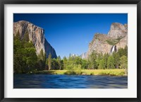 Framed Valley view with El Capitan, Cathedral Rocks, Bridalveil Falls, and Merced River Yosemite NP, CA