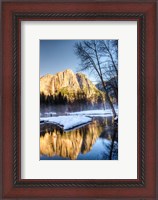 Framed Yosemite Falls reflection in Merced River, Yosemite, California