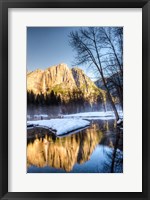 Framed Yosemite Falls reflection in Merced River, Yosemite, California