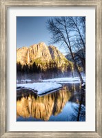 Framed Yosemite Falls reflection in Merced River, Yosemite, California