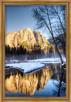 Framed Yosemite Falls reflection in Merced River, Yosemite, California