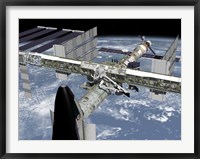 Framed Close up view of the Shuttle Docked to Node 2 of the International Space Station