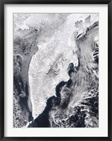 Framed Satellite view of Kamchatka Peninsula, Eastern Russia