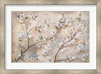 Framed Cherry Blossoms Taupe Landscape