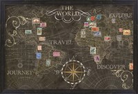 Framed Old World Journey Stamps Black
