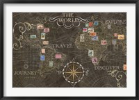 Old World Journey Stamps Black Framed Print