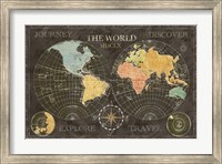 Framed Old World Journey Map Black