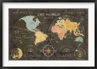 Framed Old World Journey Map Black