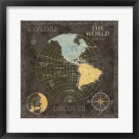 Old World Journey Map Black I Framed Print