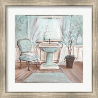 Framed Aqua Blossom Bath I