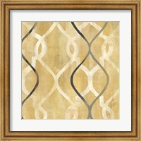 Framed Abstract Waves Black/Gold Tiles II
